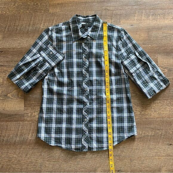 J. Crew Plaid Button Down Shirt 6 Preppy Green Black Blue Top - Picture 7 of 7